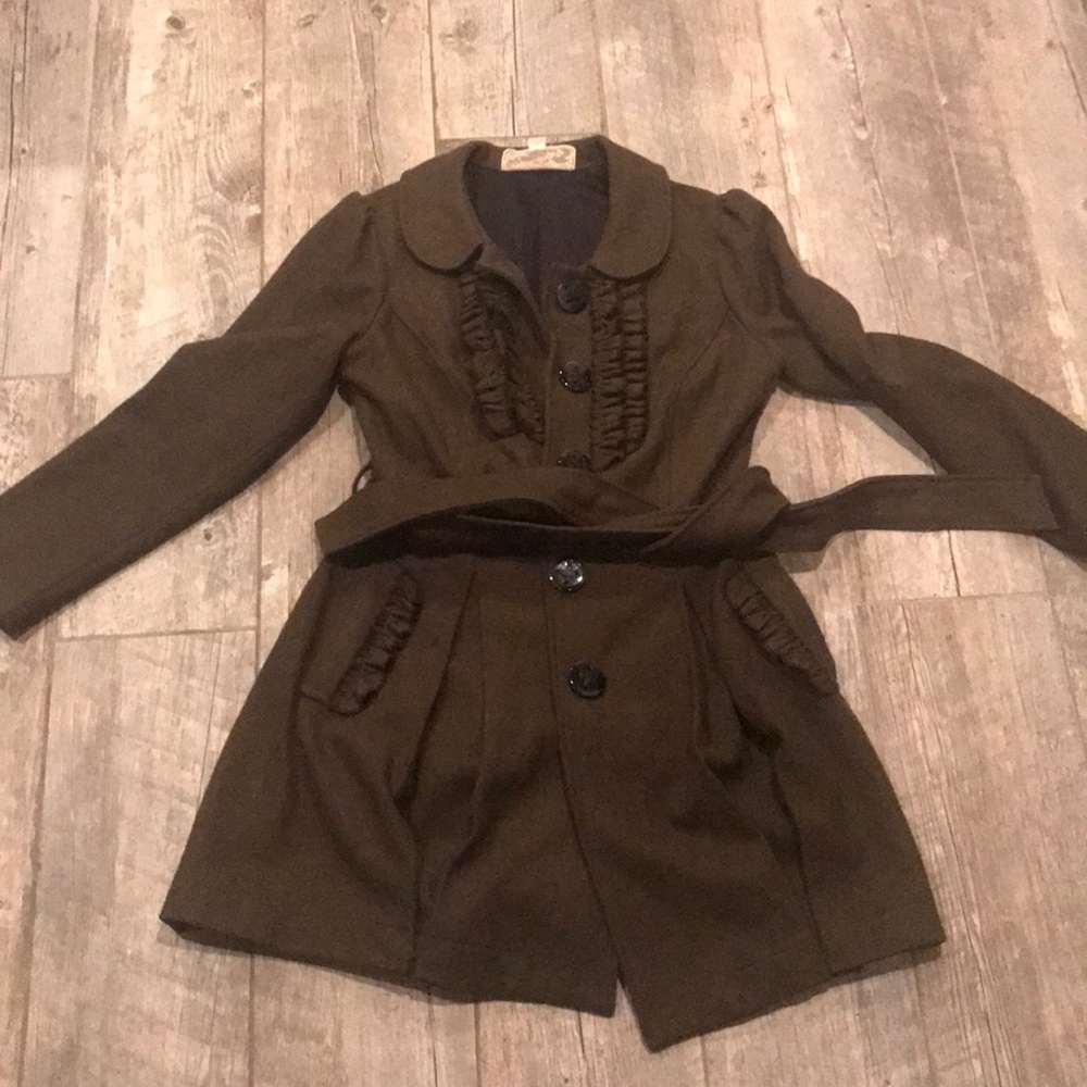 Army green lined pea coat.